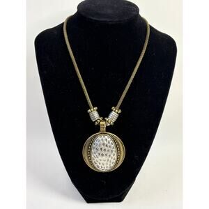 Premier Designs Antiqued Brass and Pewter Two Tone Pendant Statement Necklace